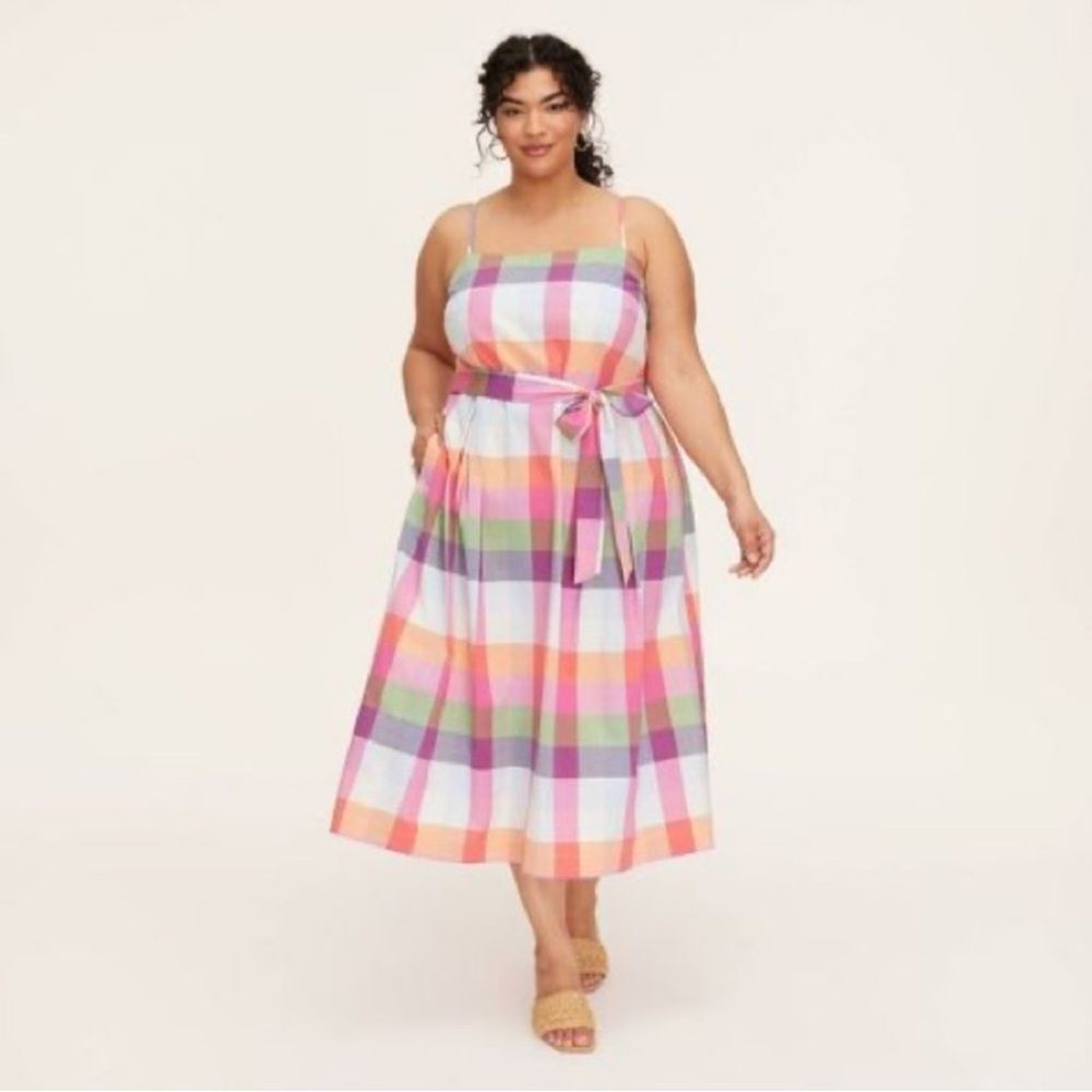 Kate Spade x Target Plaid Tie-Waist Midi Dress in Orange/Pink/Green/Blue | Small